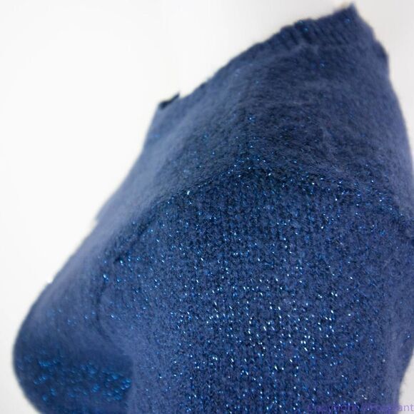 Children's Place shimmering metallic thread sequin swan navy blue sweater, L - Picture 9 of 16